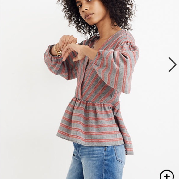 Madewell puffy 3/4 sleeve blouse with peplum - Picture 8 of 9